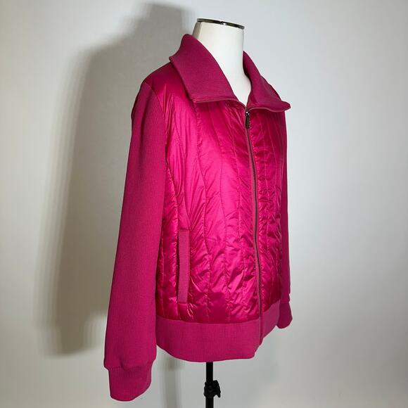 Bernardo Pink Mixed Media Wave Quilted/Knit Jacket Full Zip Womens Size Large L - Picture 2 of 12
